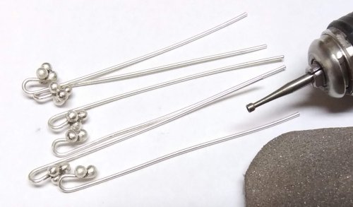 Judy Larson's Bali Style Earrings - , Contemporary Wire Jewelry, Stamping, Stamps, Butane Torch, Soldering, Solder, Drilling, Drill, Use a cup bur to round the wire ends
